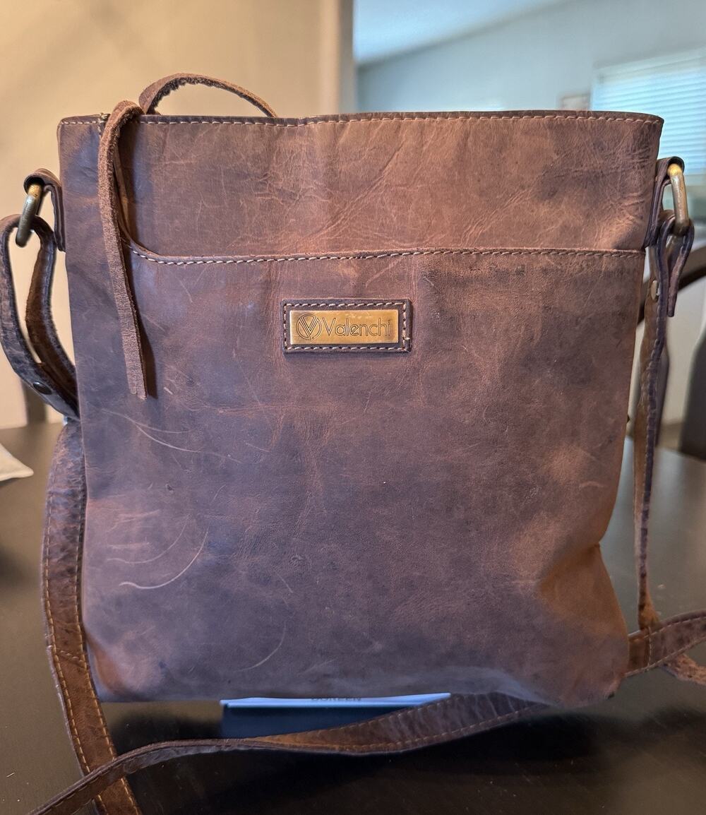 Valenchi Genuine Leather Crossbody Bag Distressed Brown